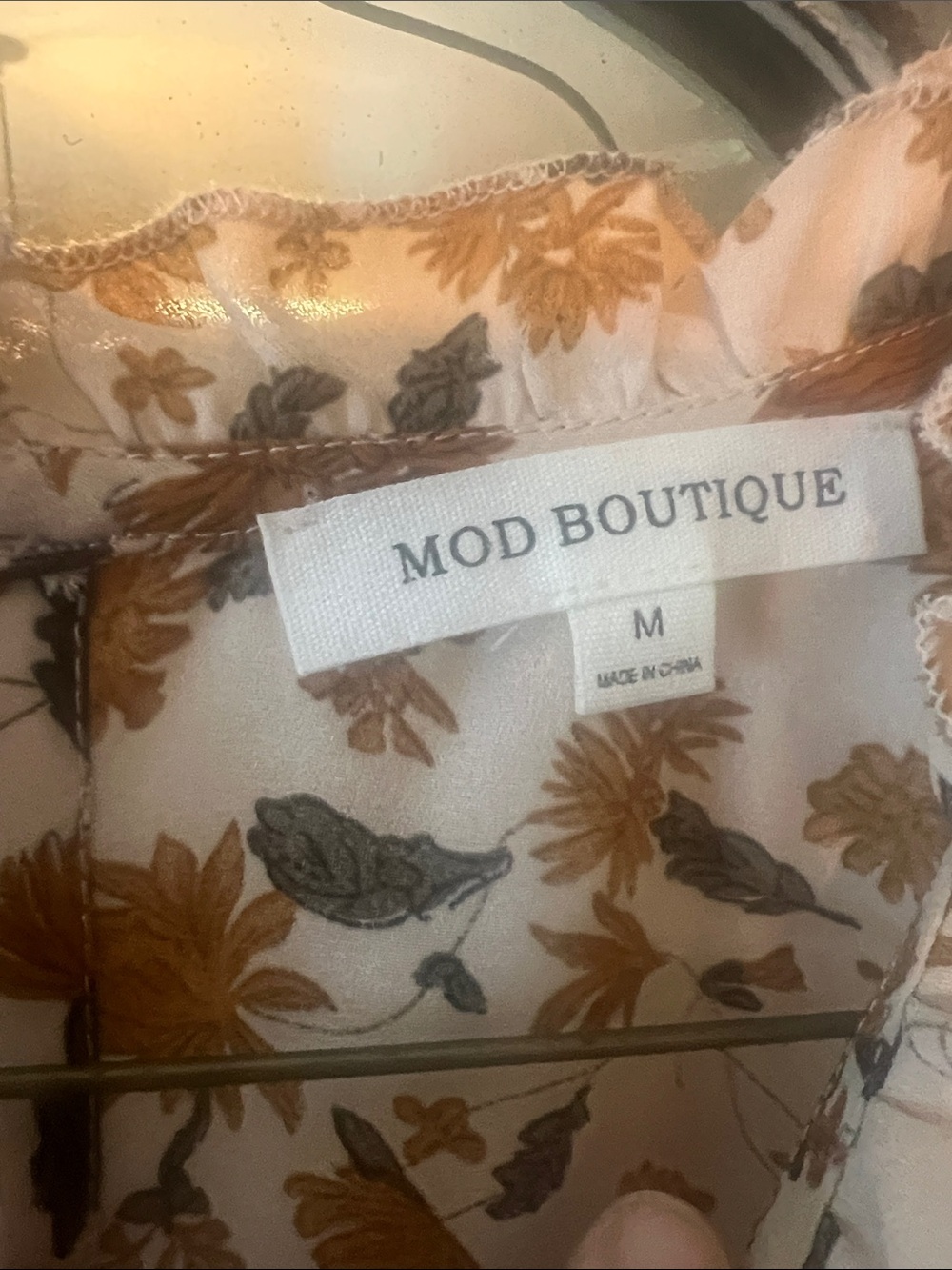 Floral Puff-Sleeve Women’s Blouse in Cream and Mustard. Beautiful for early Fall - Picture 2 of 5
